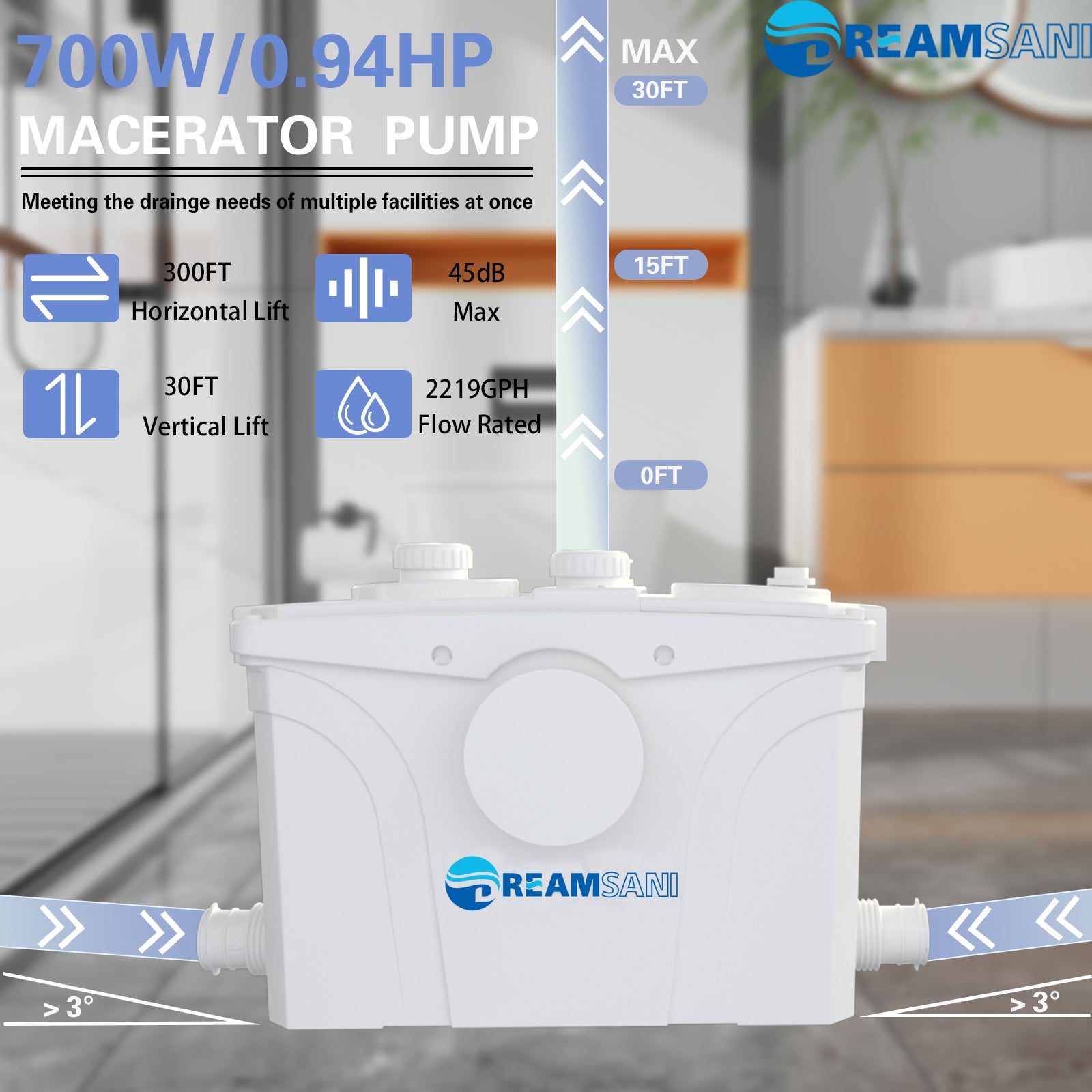 Pompe Macerator 12V avec valve de rinçage Pompe de vidange d'eau usée Pompe Macerator 12V avec valve de rinçage Pompe de vidange d'eau usée