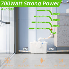 Macerator Toilet with 700W Waste Disposal Upflush Toilet System MY-FLO700 Dreamsani